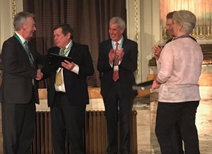 (L-R) CEA Chief Executive Rob Oliver, Off-Highway Research Chairman David Phillips, CEA Honorary President David Bell, CEA President Rory Keogh, CEA Director of Global Programmes Joanna Oliver.